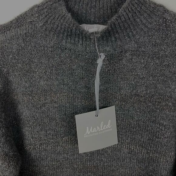 Marled Reunited Clothing Mock Neck Sweater Gray Metallic Stripes Soft Knit S - Picture 8 of 11